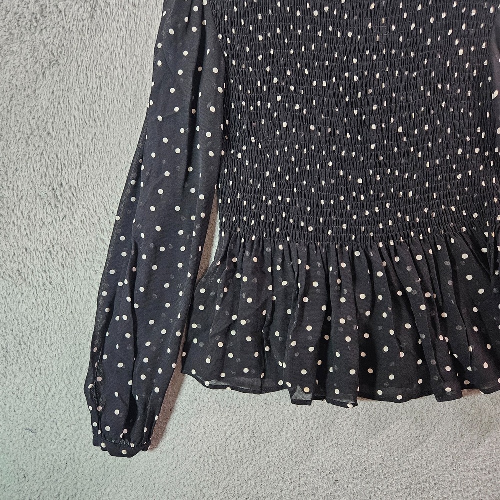Zara Top Blouse Women Small Long Sleeve Elastic Fitted Polka Dot Black - Picture 2 of 9